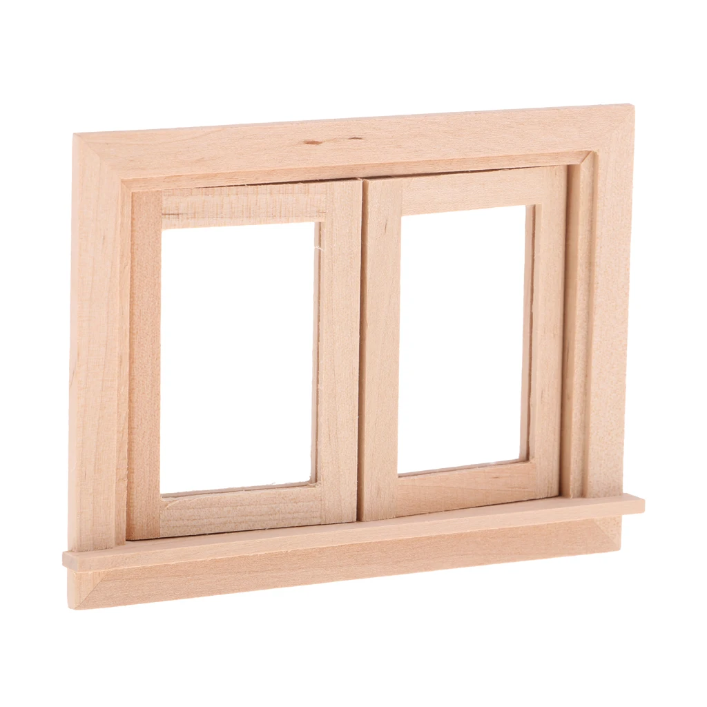 1/12 Dollhouse Miniature Unpainted Wooden 2 Pane Window Frame DIY Accessory