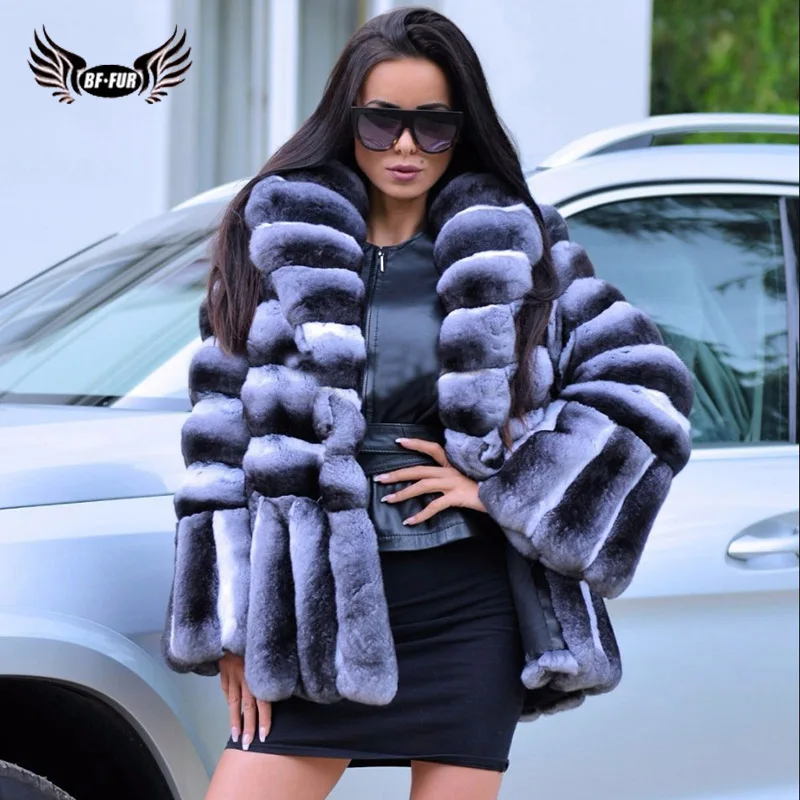 

BFFUR Genuine Fur Coat Rex Rabbit Capped Woman Winter 2020 Fashion Slim Warm Whole Skin Casual Women's Jacket With Natural Fur