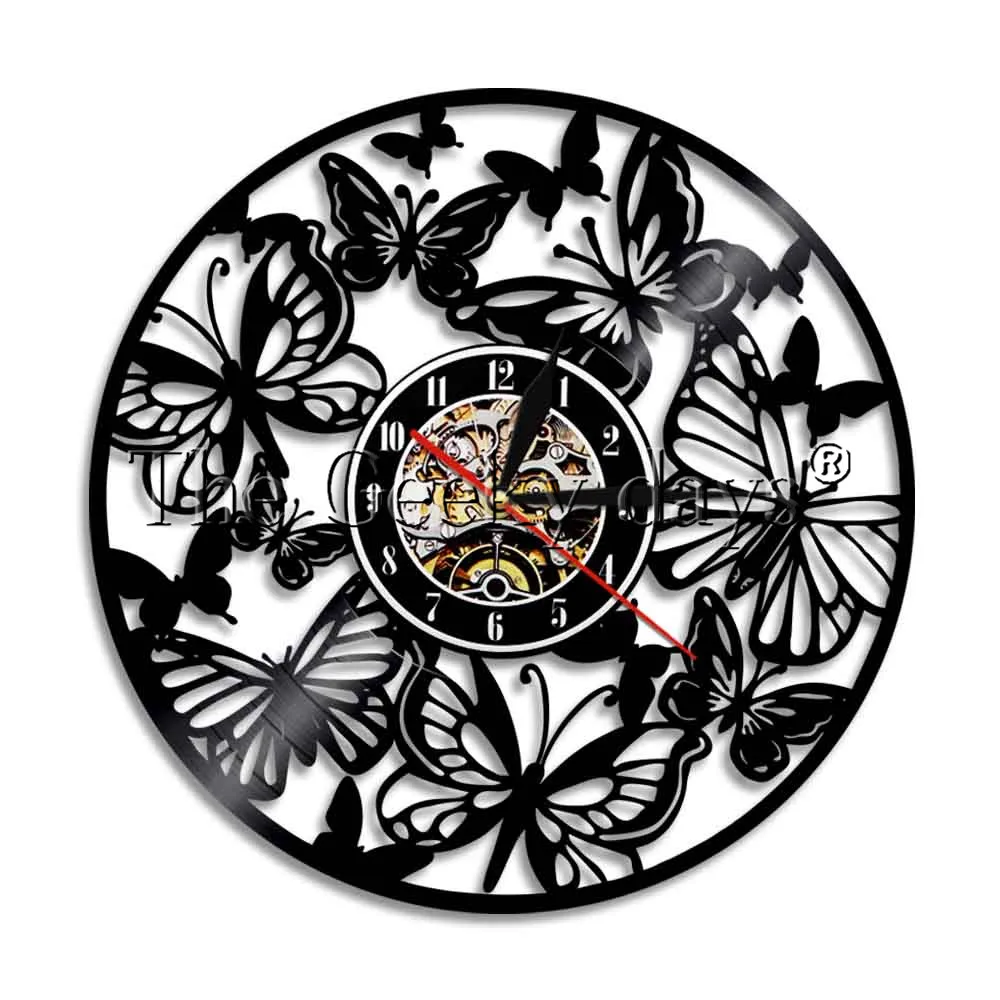 1Piece Butterfly Laser Cut Vinyl Record Wall Clock Butterflies Vintage