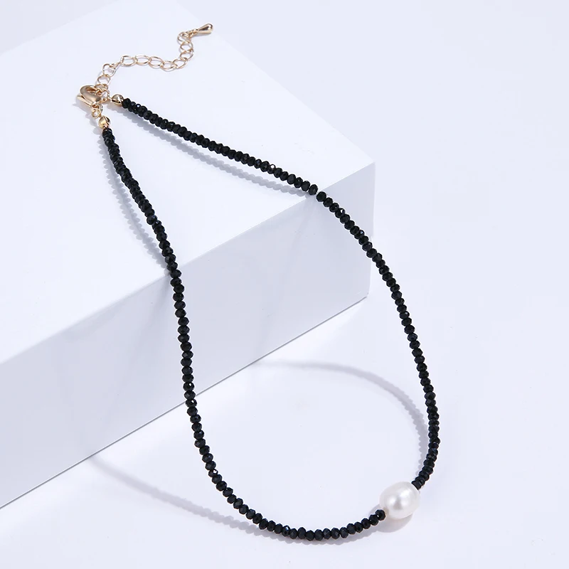 YMYW, модное черное темпераментное Кристальное ожерелье из натурального жемчуга, ручная работа, эффектное ожерелье для женщин, вечерние ожерелья, мода