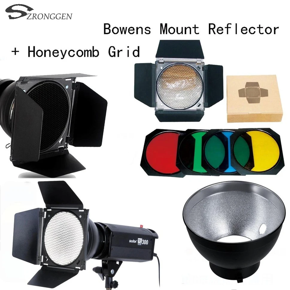 Светоотражатель Godox Bowens для студийной вспышки + BD-04 сотовая сетка двери сарая