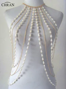 

Chran Fashion Women Sexy Silver Gold Tone Beach Chain Faux Pearl Shoulder Necklace Slave Belly Harness JEWELRY Free Shipping