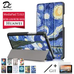 Dizha принципиально печати чехол для Huawei MediaPad T3 8.0 kob-l09 kob-w09 искусственная кожа Стенд чехол для Honor Play Pad 2 8.0 Tablet + Flim + ручка