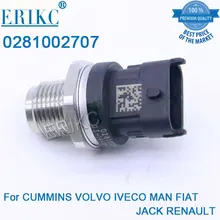 Sensor de presión 0281002707 ERIKC 1800Bar Sensor de presión Common Rail 0 281 002 707 CUMMINS para VOLVO IVECO hombre FIAT JACK