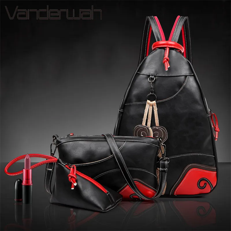 Hot 2017 moda Vintage hoja hombro mochila tres conjuntos multifunción pecho mujeres cuero mochilas diseñadores mochila Hot 2017 moda Vintage hoja hombro mochila tres conjuntos multifunción pecho mujeres cuero mochilas diseñadores mochila
