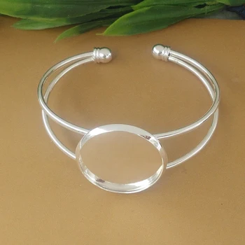 

High Quality 20mm Silver Plated Bangle Base Bracelet Blank Findings Tray Bezel Setting Cabochon Cameo diy bracelet marking 06083