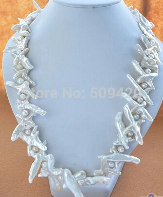 

~~ Free Shipping NATURE 20" 40mm WHITE CROSS BAROQUE KESHI REBORN PEARL NECKLACE