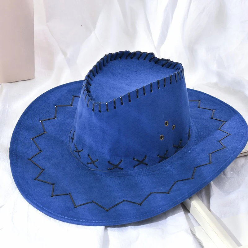 Blue Винтажные западные джазовые шляпы, соломенная ковбойская шляпа на осень, лето, весну, шляпа от солнца, ковбойская Мужская и женская кепка s для леди, туристическая Кепка - Цвет: Blue