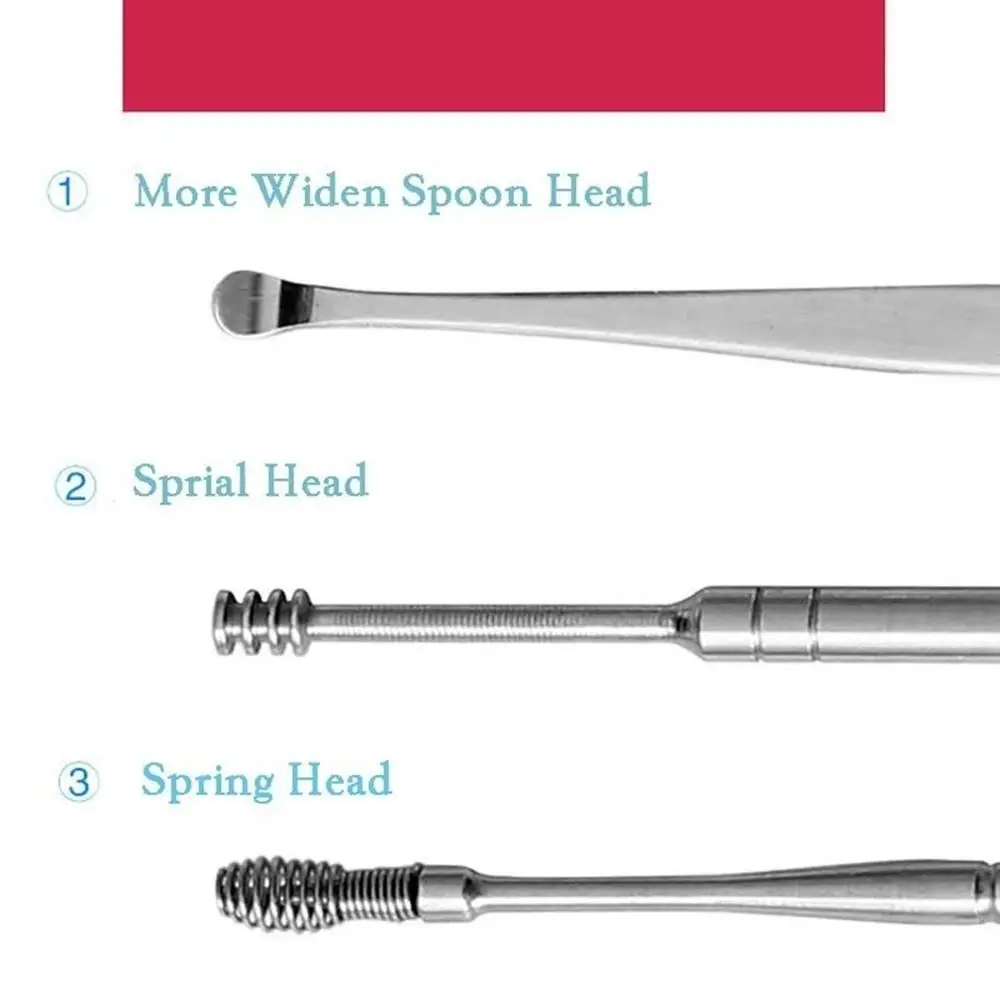 

5PCS/SET Stainless Steel Ear Pick Anti-Slip Earpick Ear Wax Curette Remover Ear Cleaner Portable Personal Health Care