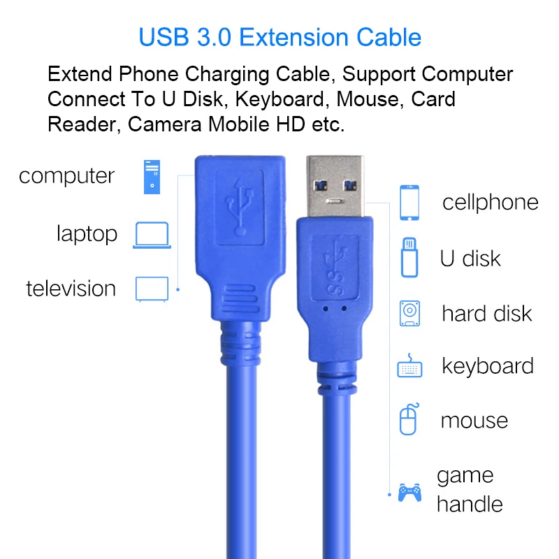 USB3.0 تمديد كابل يو إس بي 3.0 كابل الذكور إلى الإناث البيانات مزامنة السرعة الحبل موصل لأجهزة الكمبيوتر المحمول PC طابعة قرص صلب