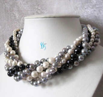 

ddh002066 7Row 4-10 White Gray Black Freshwater Pearl Necklace