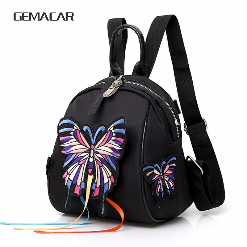 

Casual Butterfly Small Backpack For Girls Ethnic Style Women Knapsack Embroidery Tiger Shoulder Bag Black Nylon Back Bags
