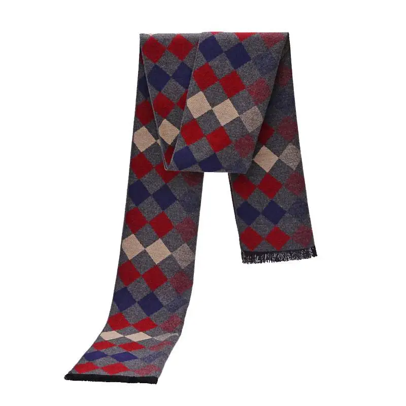 New Design font b Tartan b font Scarves Men Winter Luxury Brand Cashmere Scarf Thick Rhombus