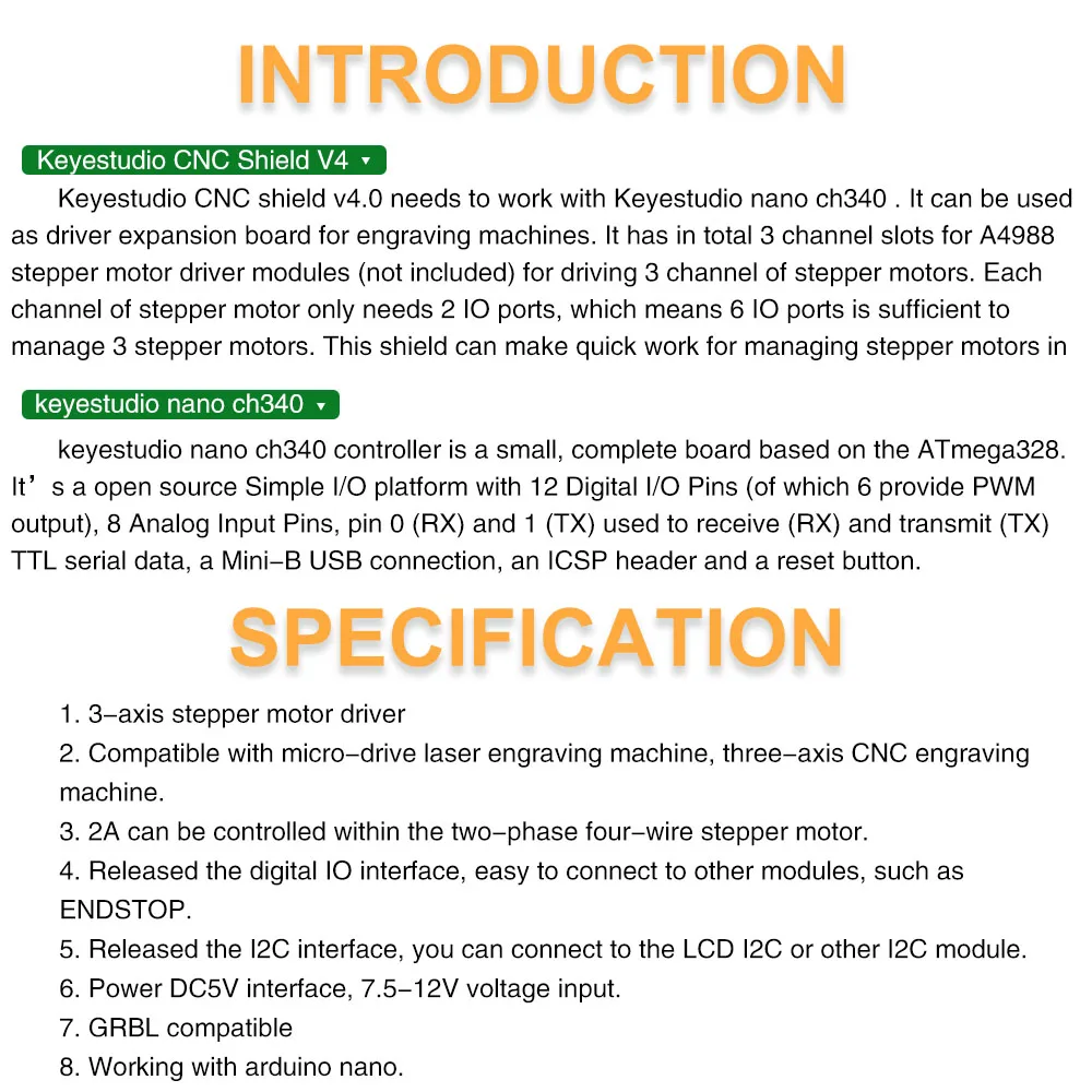 Новинка! Keyestudio CNC Щит v4+ 3 шт A4988 Драйвер+ Nano CH340 для Arduino CNC