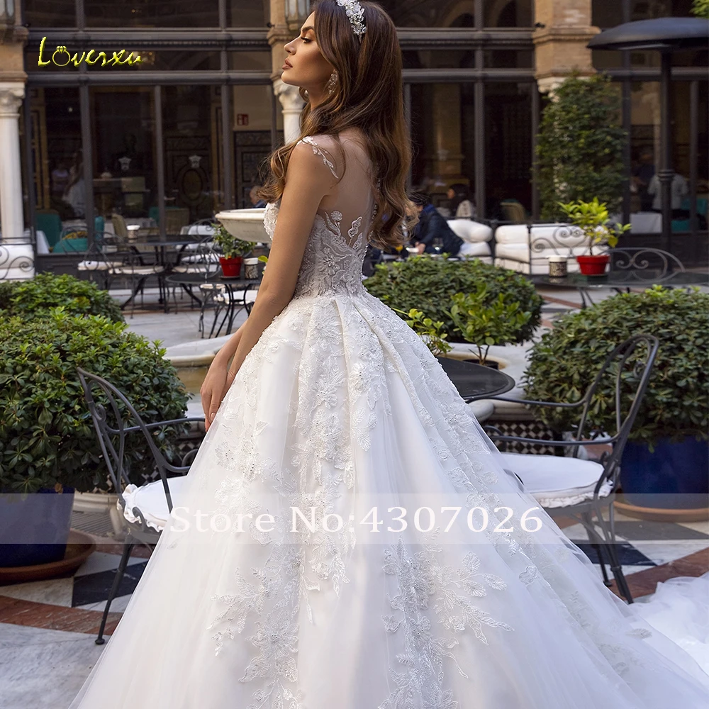 Loverxu, превосходное бальное платье с глубоким декольте, свадебное платье, мечтательные Аппликации, бисероплетение, рукав-крылышко, органза, свадебное платье с соборным шлейфом