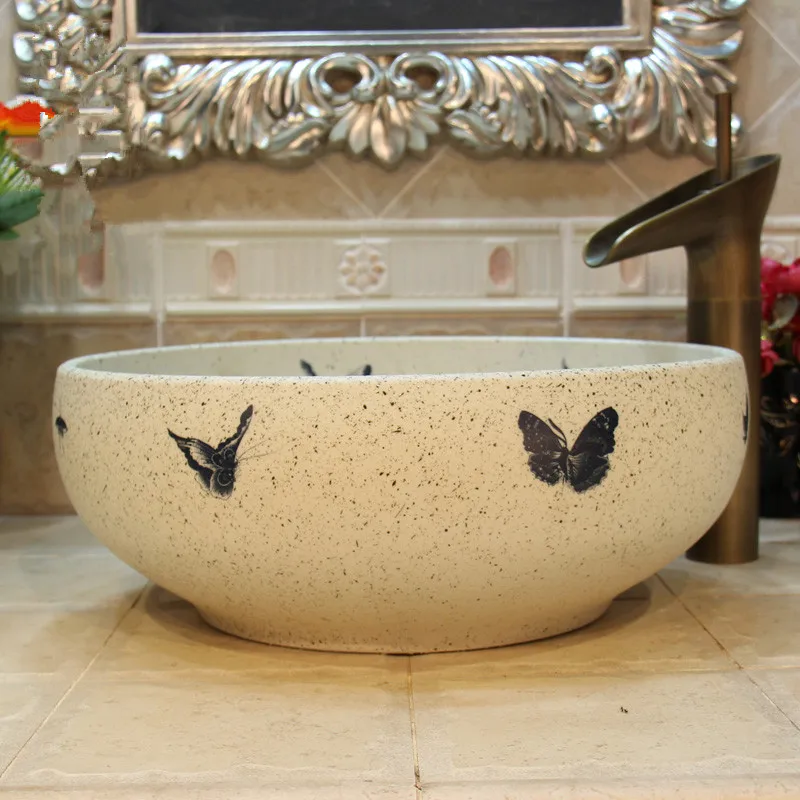.Europe Vintage Style Ceramic Art Basin Sinks Counter Top Wash Basin Bathroom Vessel Sinks vanities bathroom vessel sink