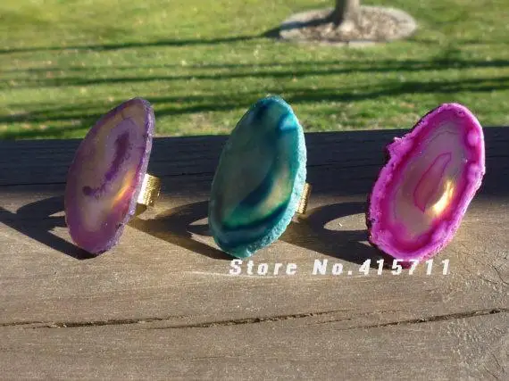 

Mix Color Agat Sliced Stone Ring - Pink, Purple or Howlite
