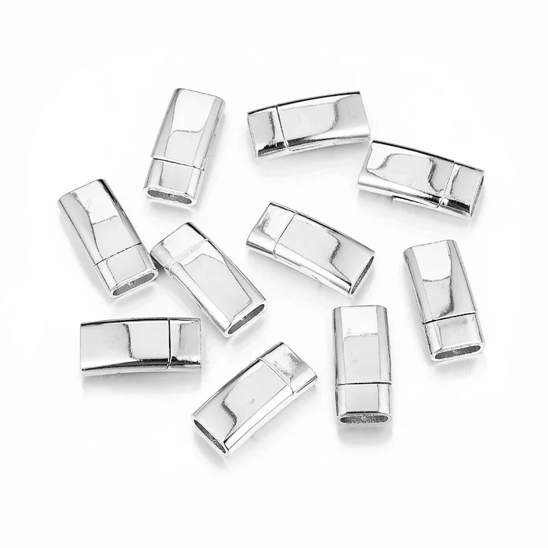 Серебристый 5 шт./лот, блестящие магнитные застежки, магнит сплава, пряжка, подходит для 10 мм цепей, разъемы для DIY кожаного браслета, ювелирных изделий - Цвет: Серебристый