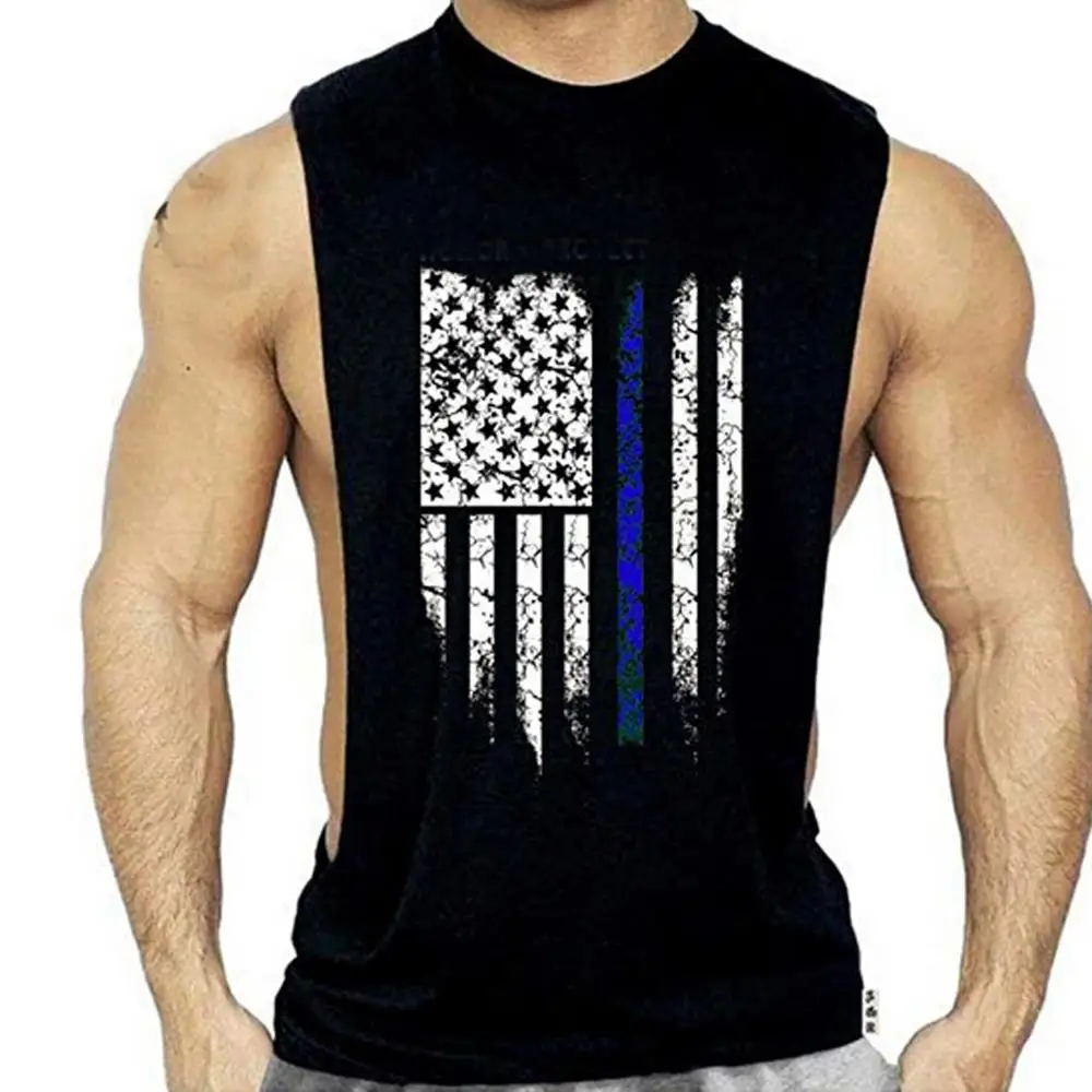 

Bodybuilding Tank Top Men Tops Printed Sports Vest Cotton Print Large Open-Forked Male Vest Debardeur Homme #2M24 #N