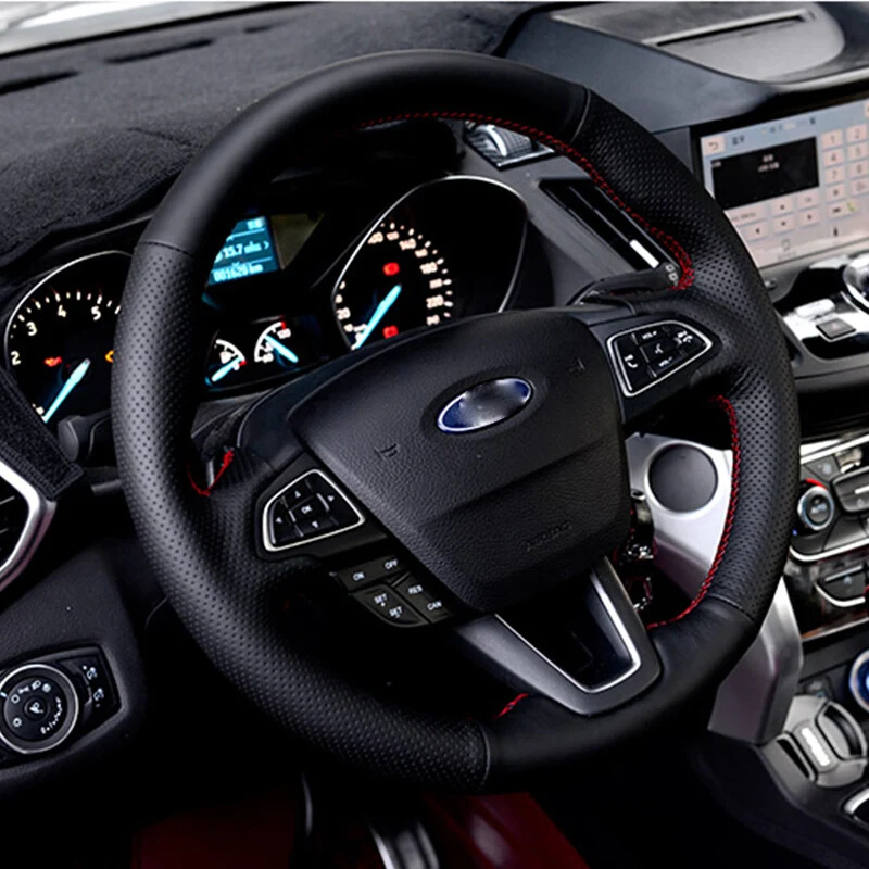 Kust Car Steering Wheel Cover for Ford for Kuga 2017 DIY Hand stitched