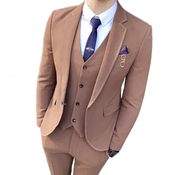 

3 Pieces Sets Blazers Jacket Pants Vest Suits / 2019 Boutique Men's Casual Business Wedding Groom Suit Coat Trousers Waistcoat