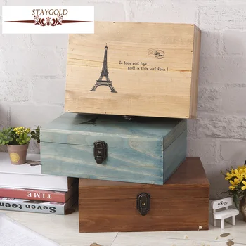 

Staygold Zakka Desk Storage Box Letter Postcards Storage Lock Box Solid Wood Craft Desk Accessories Home Decoration Vintage Box
