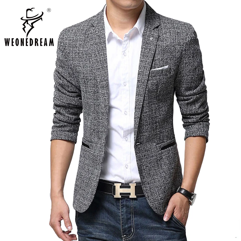 WEONEDREAM 2018 Mens Blazers Men Spring Style Slim Fit Linen Cuacal
