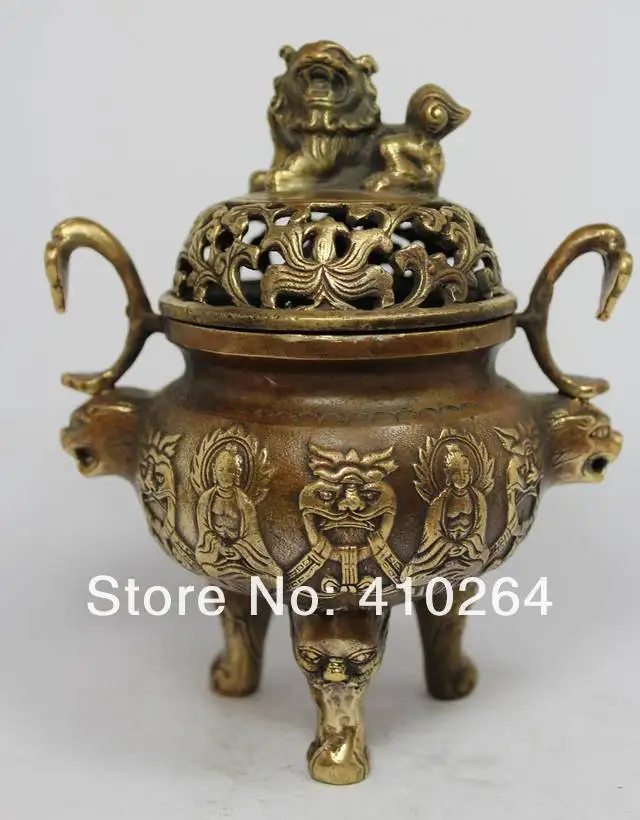 

0116P [old craft ] Fast Shipping CHINESE HANDWORK DRAGON KIRIN OLD COPPER INCENSE BURNER Bronze statue (A0314)