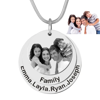 

Custom Family Photo&Name Laser Engraved Anniversary Necklaces with Stainless Steel Name Charm Pendant Jewelry Gift