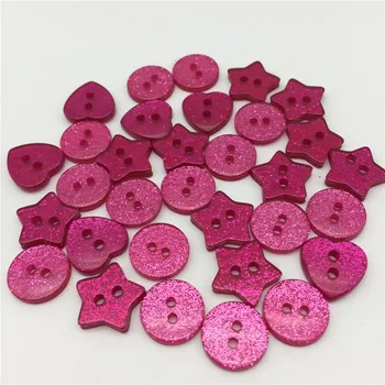 

100pcs Fuchsia Pink Glitter Heart Star Round Mixed 2 Holes Sewing Buttons Sparkle Shiny Baby Clothing Accessories DIY Button