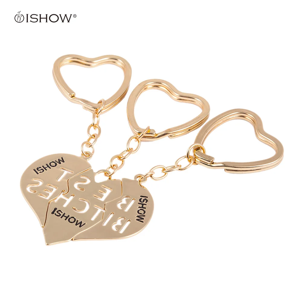 ISHOW Gold Color Hollow BEST BITCHES Three-in-one Key Chain Set for Friends Heart Shaped Letter Keychain Friendship Gift | Украшения и