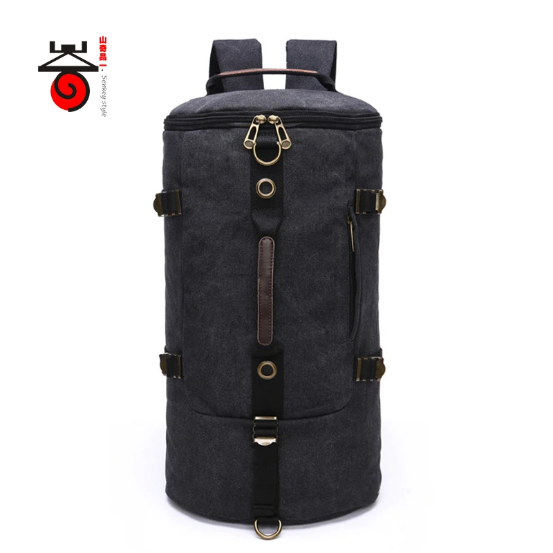 

Senkey style 2018 New Arrival High Capacity Travel Canvas Bag Men Backpack Cylinder Canvas Rucksack Fashion Men Women School Bag