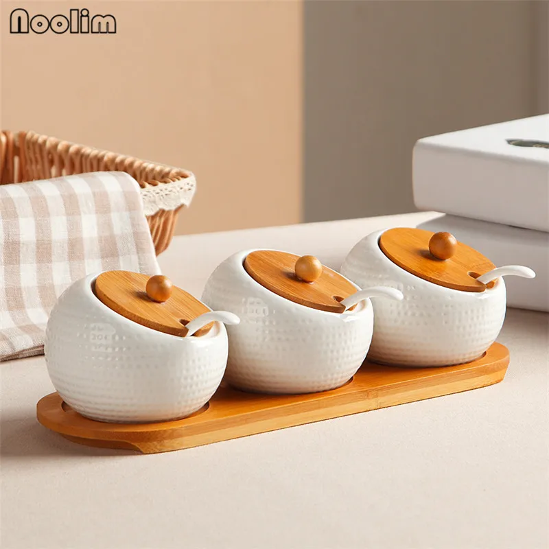 Керамическая Бытовая бутылка для приправ с бамбуковым поддоном хранения банка