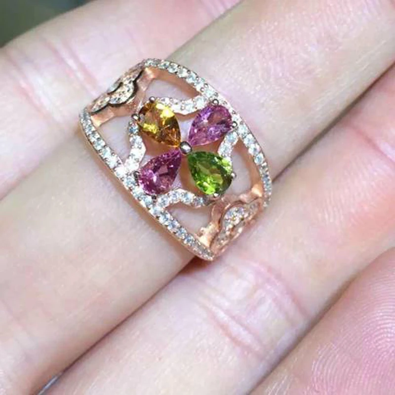 

Qi Xuan_Fashion Jewelry_Multicolor Tourmaline Elegant Woman Rings_Plated Rose Gold Fashion Rings_Manufacturer Directly Sales