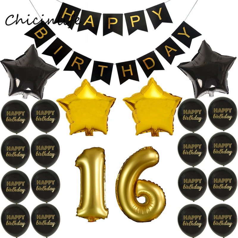 Chicinlife 1セット1 16 18 21 30 35 40歳子供大人の誕生日パーティーの装飾黒ハッピーバースデーバナーバルーン記念 Balloon Balloon Balloons Happyballoons Black Aliexpress