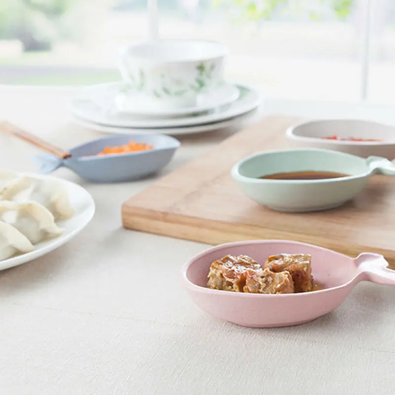 FHEAL Wheat Straw fish Shape Multifunctional Dish Vinegar Soy Sauce Snack Plate Environmental Spice Jar Kitchen Accessories (18)