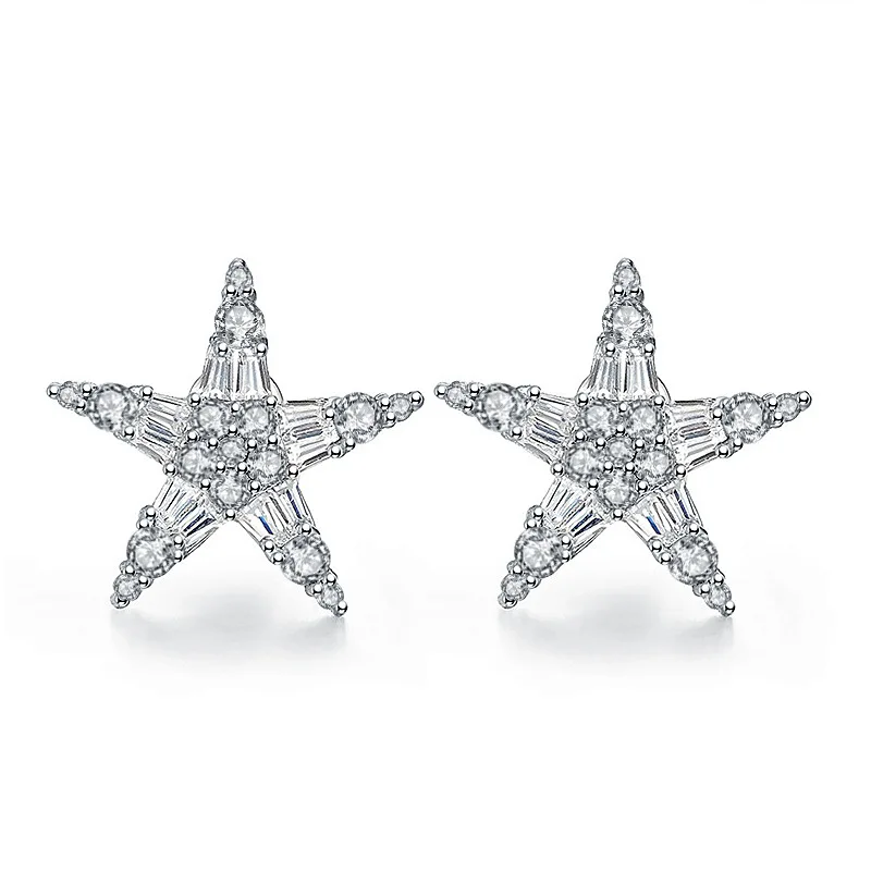 Full cubic zirconia star stud earrings for women orecchini, cute