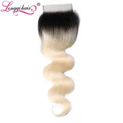 Longqi 1B 613 Ombre Кружева заказ с сеткой с ребенком волос блондинка человеческих волос Бразильский объемная волна кружева застежка 4x4