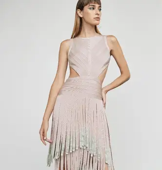 

High Quality Ladies HL Bandage Dress Sleeveless Backless Sxy Tassel Bodycon Dress Elegant Evening Party Dress