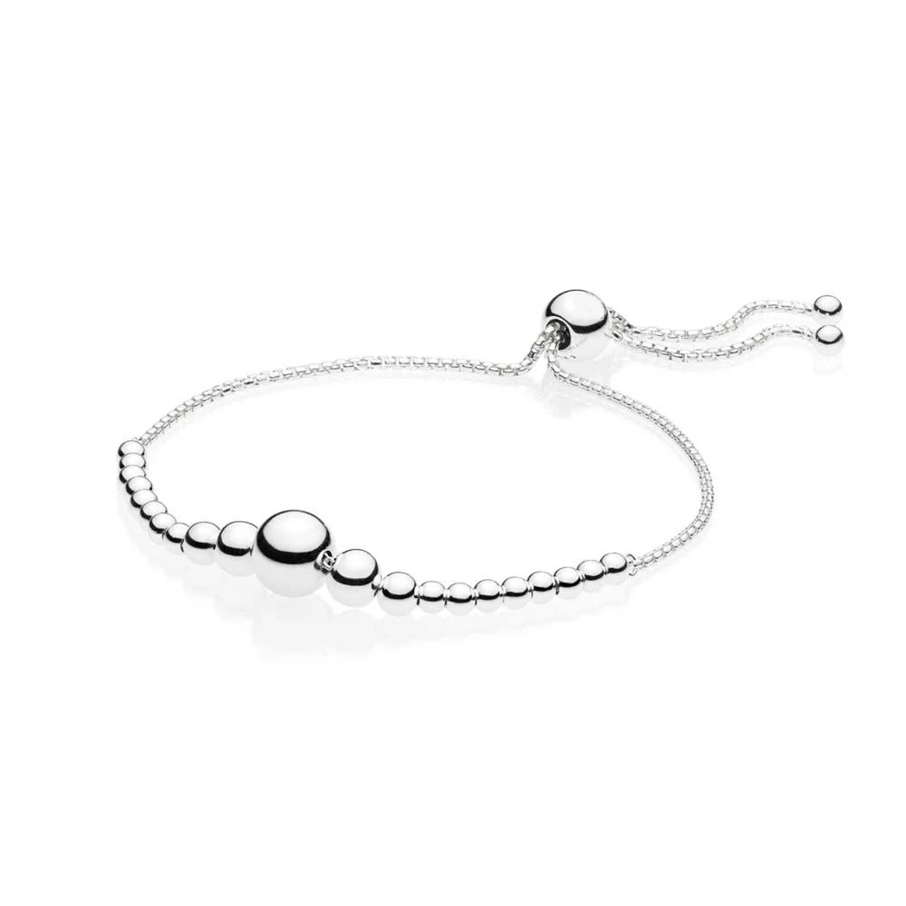 

2018 Winter 925 Sterling Silver Original String of Beads Sliding Europe Bracelet Fit Women Bead Charm Bangle Gift DIY Jewelry