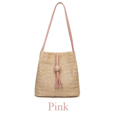 Yogodlns, женская соломенная сумка, богемная, из ротанга, пляжная сумка, ручная работа, вязаная, через плечо, сумка-мешок, летняя, с кисточками, пляжная сумка