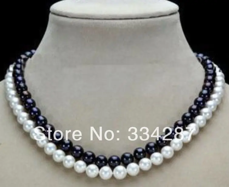

7-8mm Black White 2Row Natural Pearl Necklace 17-18''