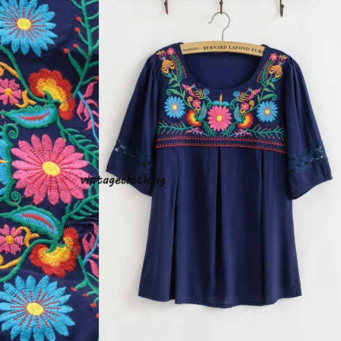 Nueva! Navy Vintage 70 s Retro bohemia mexicana Crochet