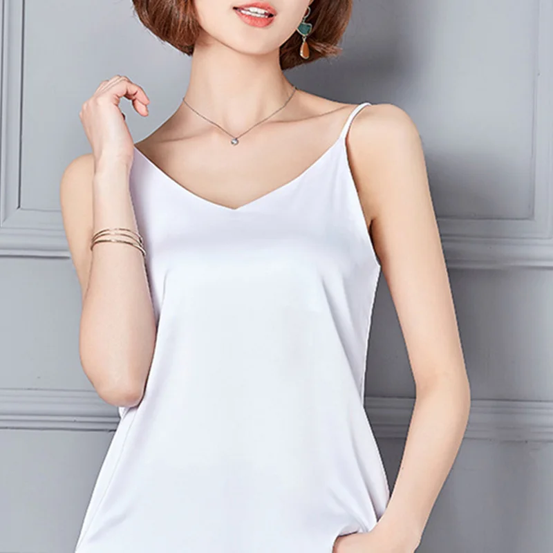 V Neck Faux Silk Satin Pink Feminine Female Blouse Sleeveless Backless Solid Camis Women Tank 2019 Summer Fashion Sexy Home Top