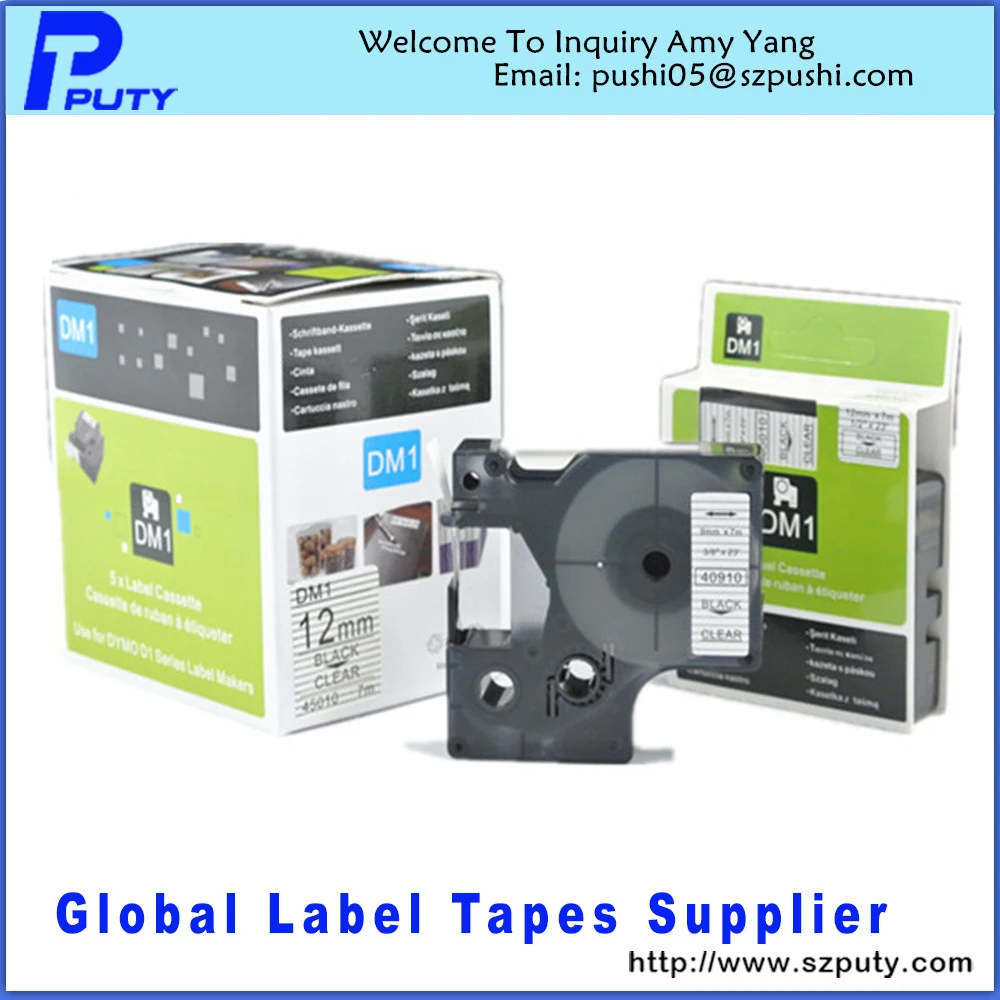 5 PCS Compatible DYMO D1 label tapes 40910 black on Clear 9mmin