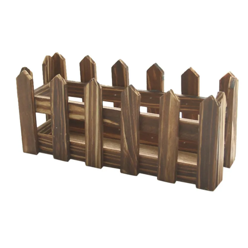 2019 new Figurines Wooden palisade Brown Fence Wood Flower Cute Vase Pots Planter Simulation Home Garden Decoration #4A19 (2)