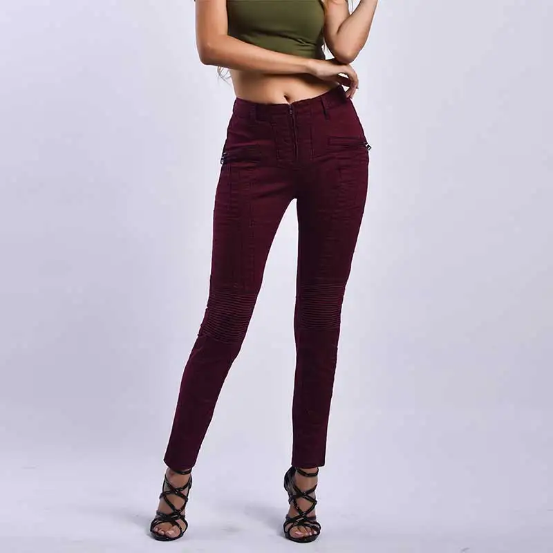 

Women 3XL Oversize Wine Red Biker Jeans Slim Office Casual Denim Trouser Female Elegant Stretch Tight Skinny Pencil Pants