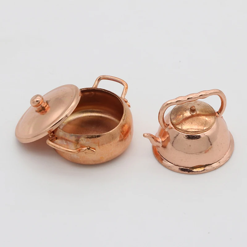 3pcs/Set Dollhouse Miniature Bronze Frying Pan Cooking Pot Kettle Cookware Kitchen Cooking Kit Dolls Accessories 1:12 Scale doll accessories,plush doll accessories