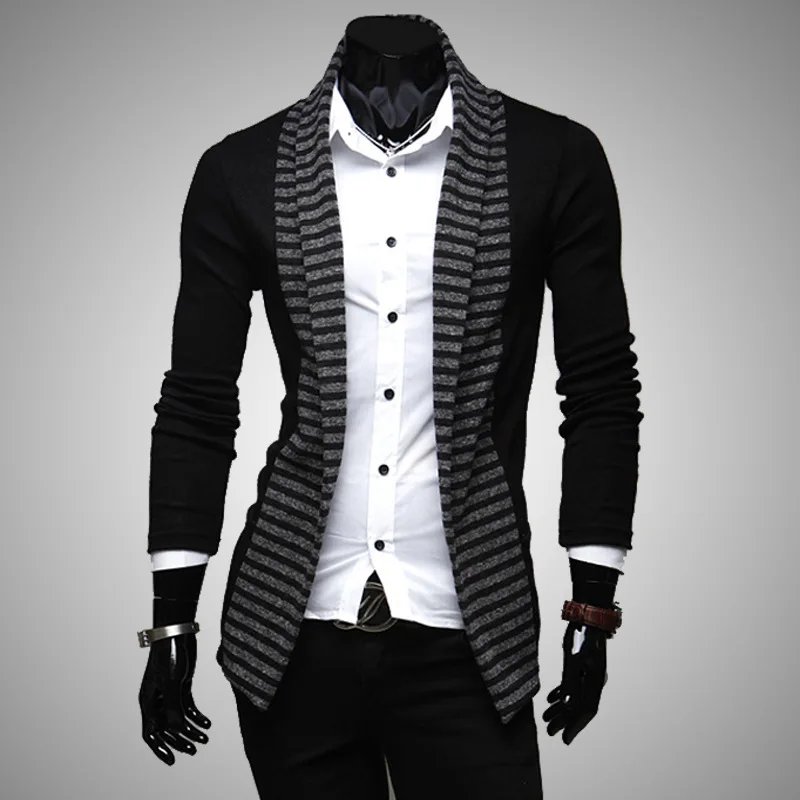 Striped Men Cardigan 2016 New Men's Sweaters Single Breasted Patchwork Color Cardigans Slim Fit