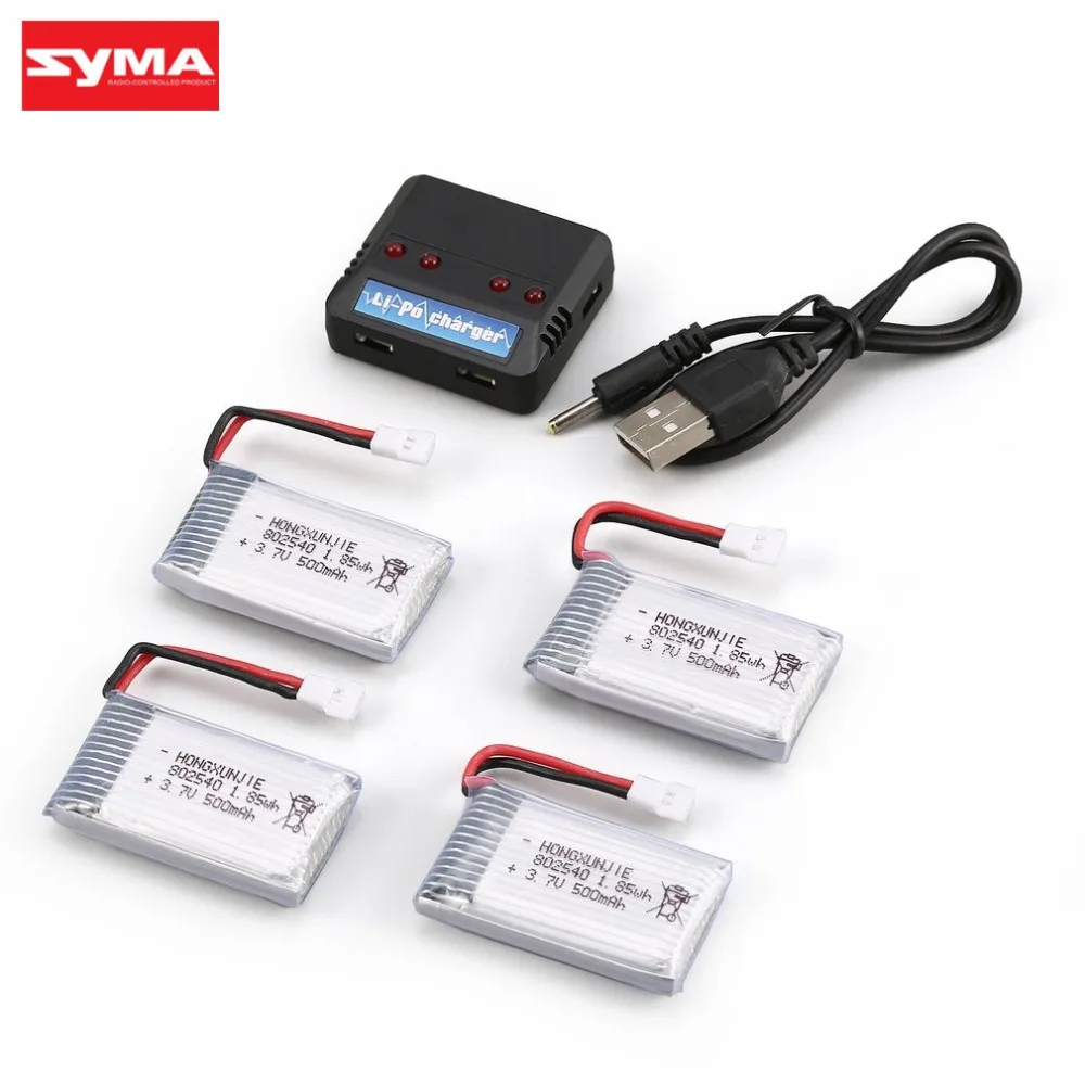 

4Pcs 3.7V 500mAh Battery + 4 in 1 USB Charger for Syma X5 X5C X5SC X5SW MJX X705C RC Drone Quadcopter Spare Battery Parts hi